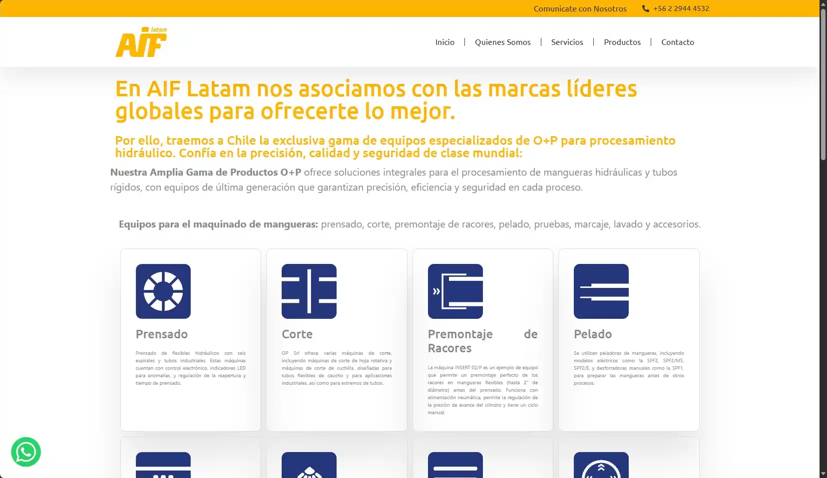 Catálogo de equipos para procesamiento hidráulico de AIF Latam