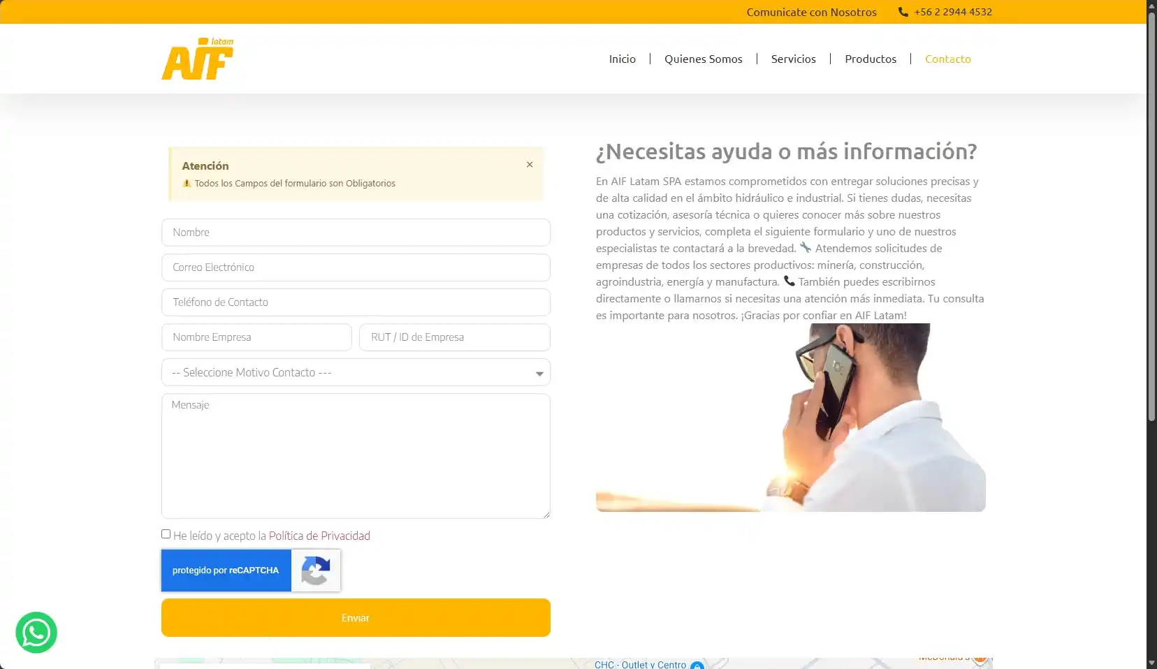 Formulario de contacto y solicitud de asesoría de AIF Latam