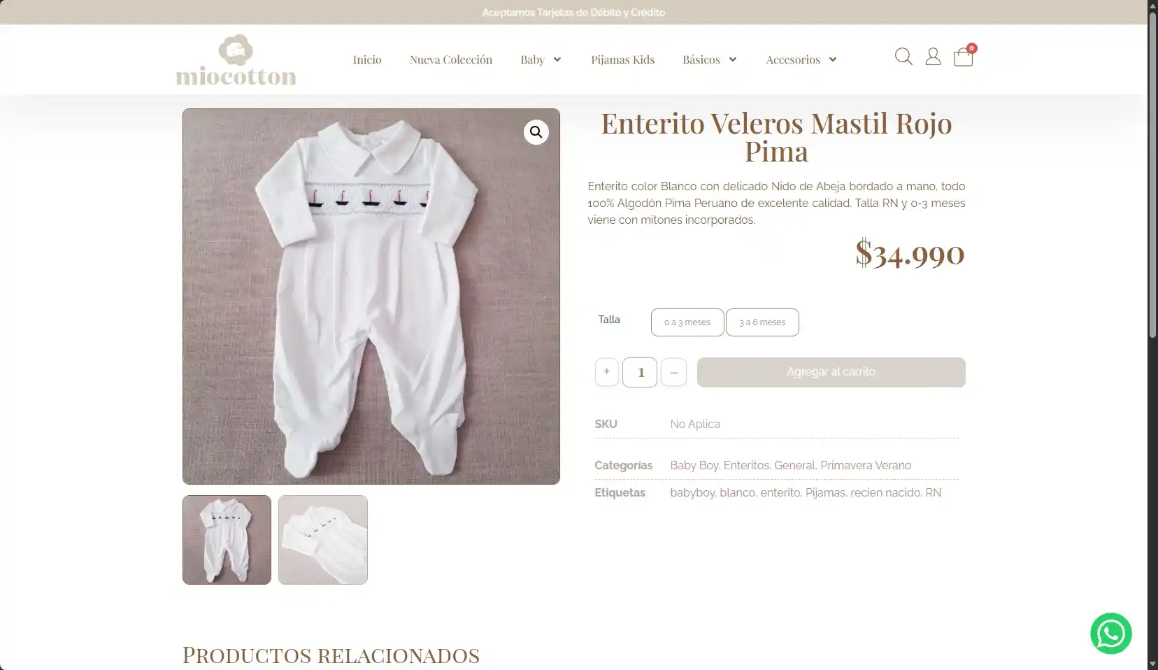 Ficha de producto del ecommerce MioCotton