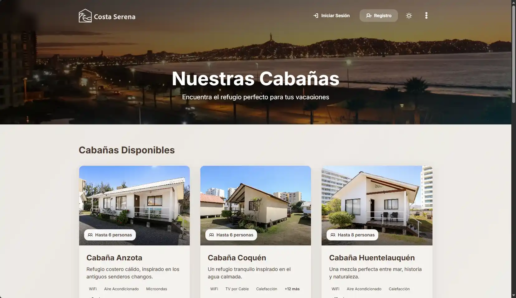 Catálogo de cabañas disponibles de Costa Serena